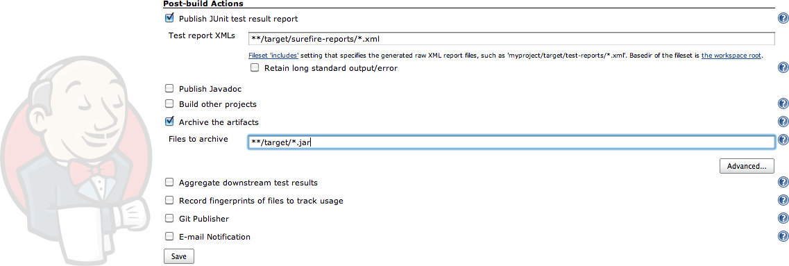 Configuring JUnit test reports and artifact archiving