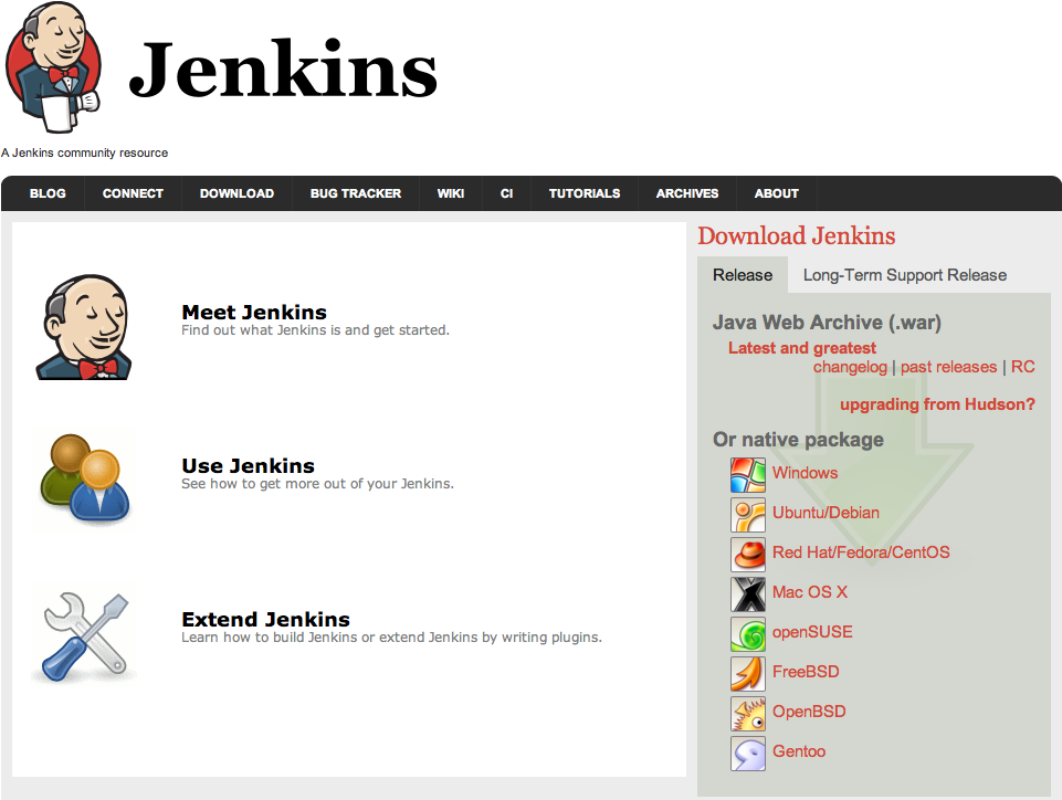 Vous pouvez télécharger les binaires de Jenkins sur le site web de Jenkins