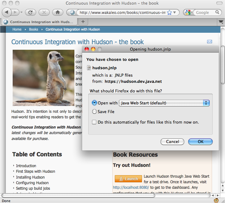 Exécuter Jenkins en utilisant Java Web Start à partir du site web du livre
