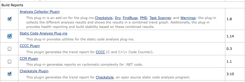 Installer les plugins Checkstyle et Static Analysis Utilities.